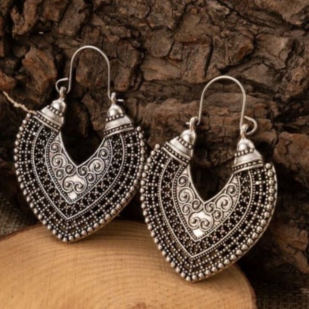 925 Sterling Silver vintage ethnic boho earrings - Picture 2 of 4